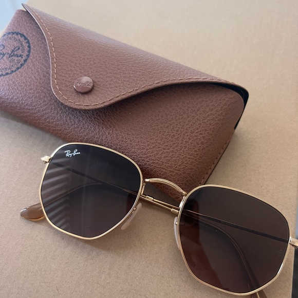 Ray-Ban Accessories - Hexagonal Flat Ray-Ban Sunglasses (Gold/Brown Gradient Grey)
